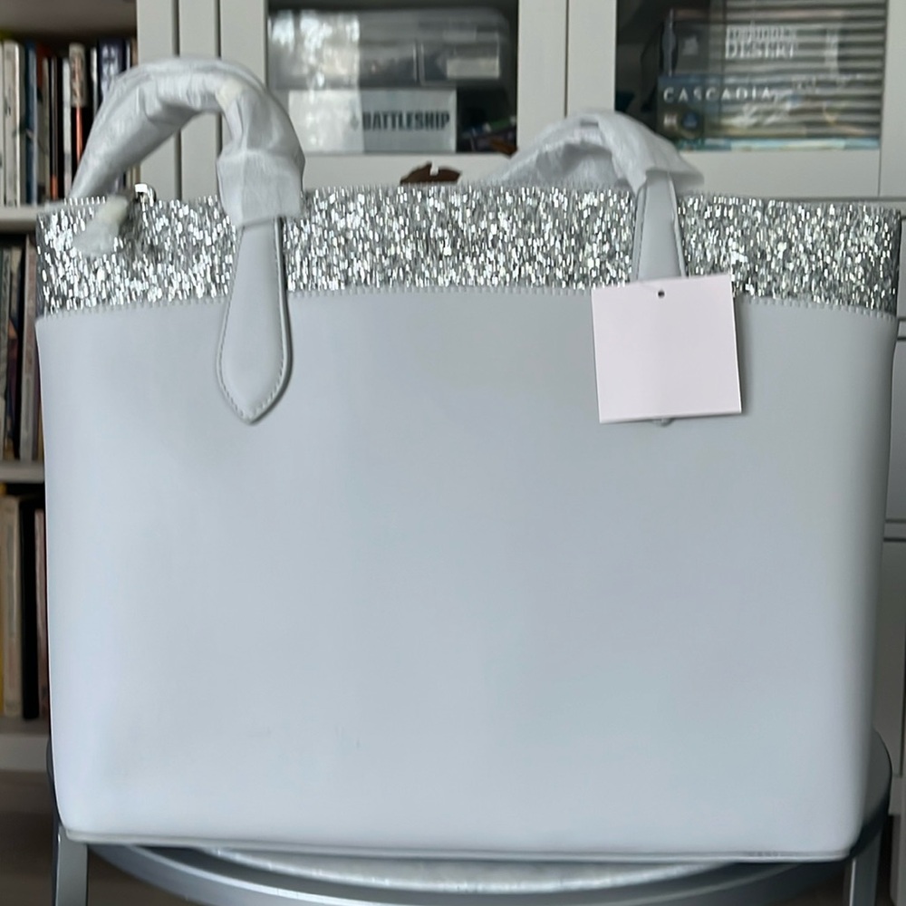 ♠️ Kate Spade Flash Glitter Tote Silver Gray K8706
